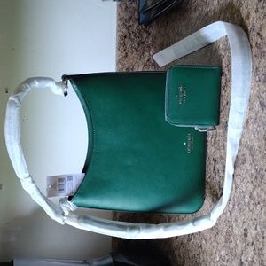 Kate Spade Perry Shoulder Bag in Deep Jade Green with Matching Wallet